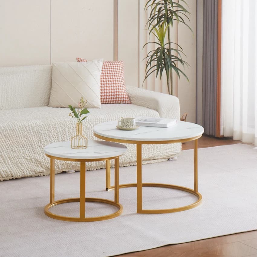 Everfurn Nile Nesting Coffee Table - White & Gold (2 Pc)