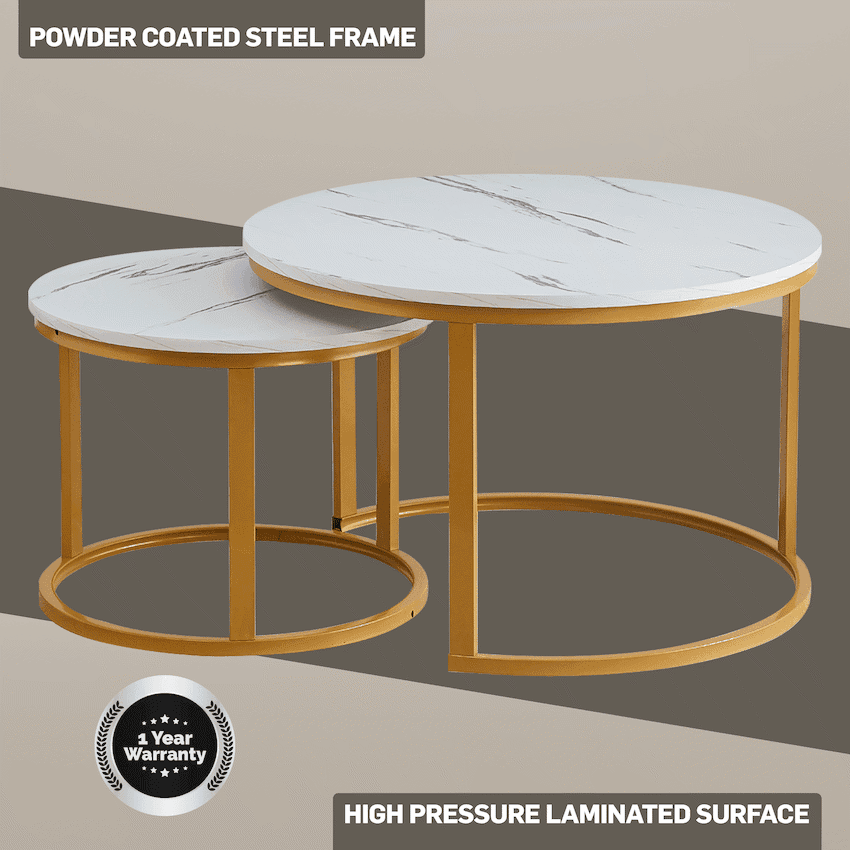 Everfurn Nile Nesting Coffee Table - White & Gold (2 Pc)