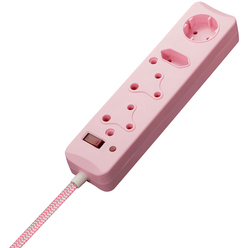 Switched 4-Way Surge-Protected Multiplug - 3m Braided Cord - Pink
