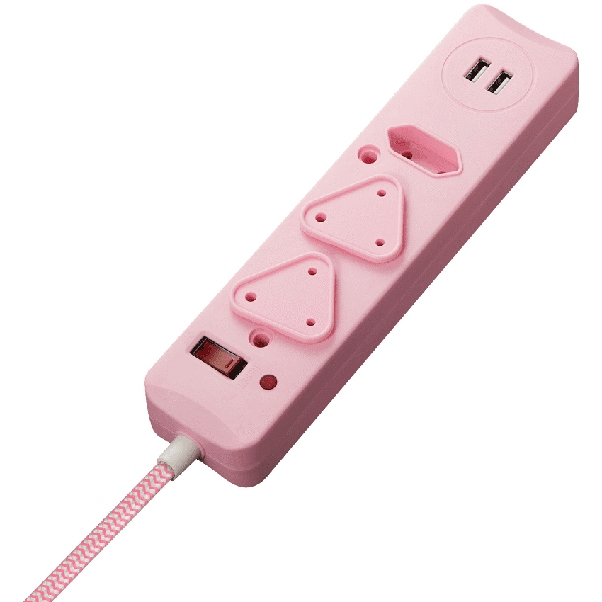 Switched 3-Way Surge-Protected Multiplug with Dual 2.4a USB Ports 3m Braided Cord