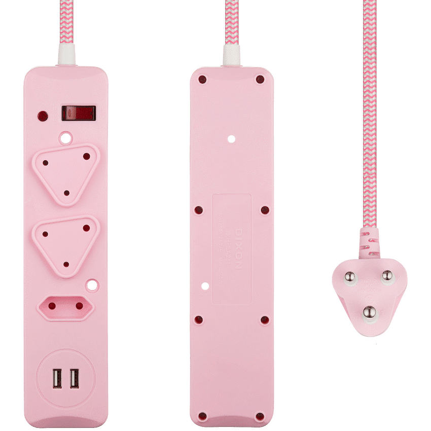 Switched 3-Way Surge-Protected Multiplug with Dual 2.4a USB Ports 3m Braided Cord