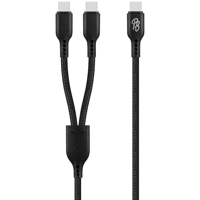 Pro Bass Cord Series 1.2m 15w USB-C to 2x USB-C Braided - Black