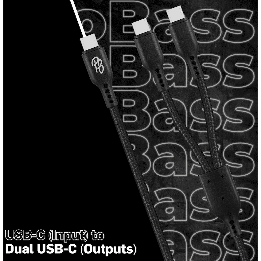 Pro Bass Cord Series 1.2m 15w USB-C to 2x USB-C Braided - Black