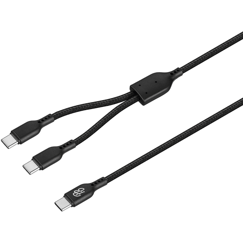 Pro Bass Cord Series 1.2m 15w USB-C to 2x USB-C Braided - Black