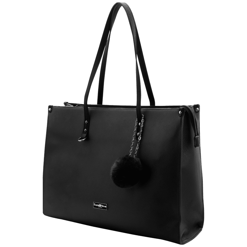 Supanova Pompom Ladies Laptop Bag - Black