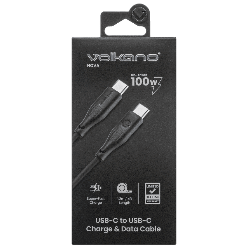 Volkano Nova Series USB C to USB C 100W 1.2m TPE cable-Black