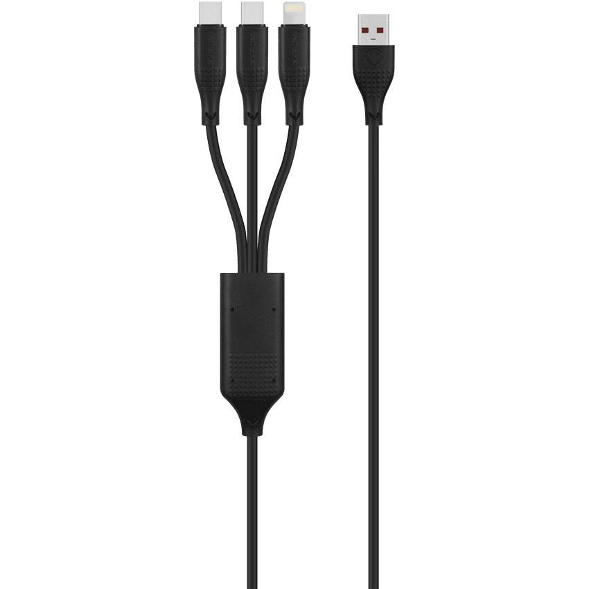 Volkao Nova Series USB A to 2 USb C and lightning cable 100W 1.2m TPE-Black