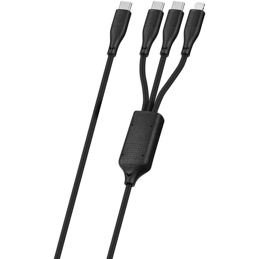 Volkano Nova Series USB C to 2 USB C and lightning cable 100W TPE-Black