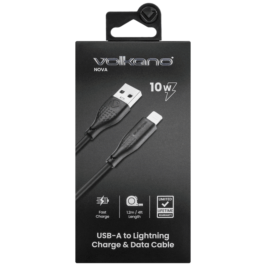 Volkano Nova Series USB A to Lightning charging cable 10W TPE-Black