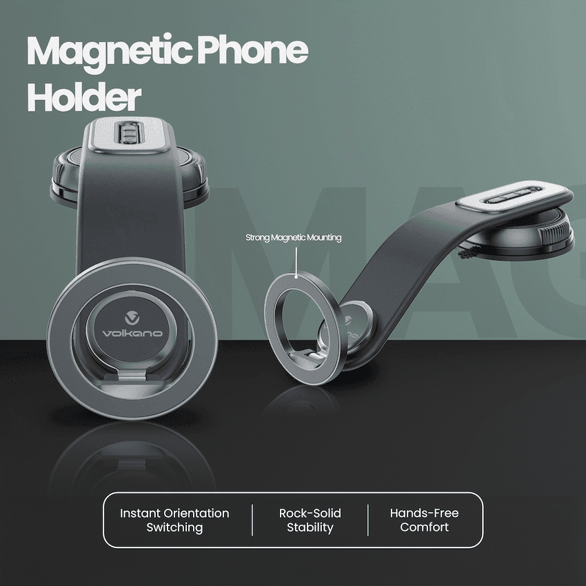 Volkano Arcmount Bendable Dash Mount Magnetic Phone Holder - Black