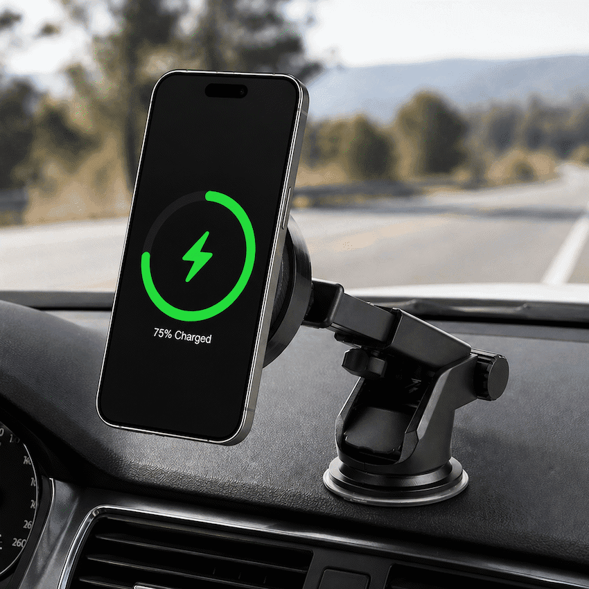 Volkano Sentinel Series Qi2.2 Magnetic Wireless Charging Car Dash Mount Phone Holder - Black
