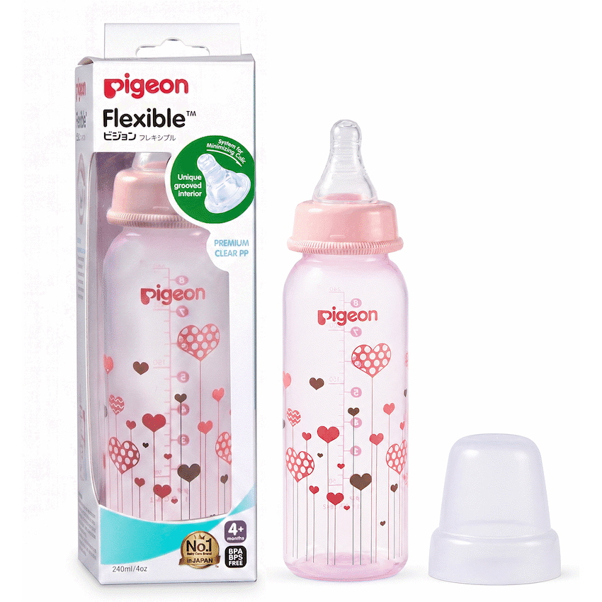 PIGEON FLEXIBLE BOTTLE STD NECK PINK 240ML