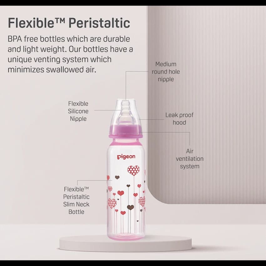 PIGEON FLEXIBLE BOTTLE STD NECK PINK 240ML