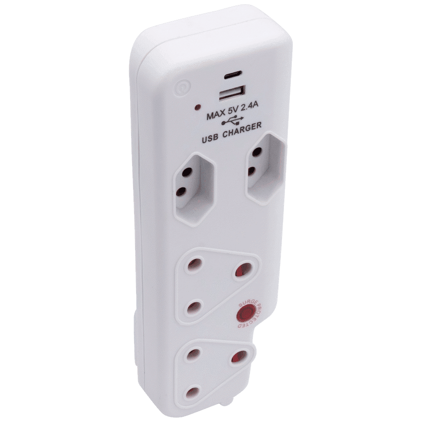 Ellies  4 Way Medium Surge adaptor with type C + USB