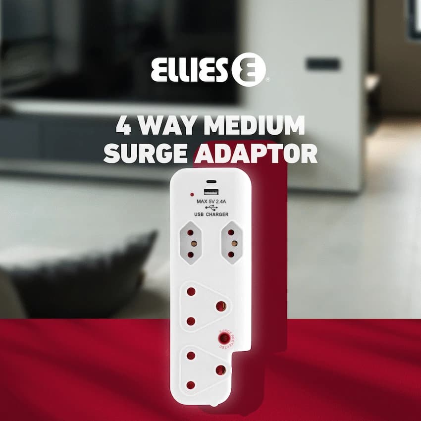 Ellies  4 Way Medium Surge adaptor with type C + USB