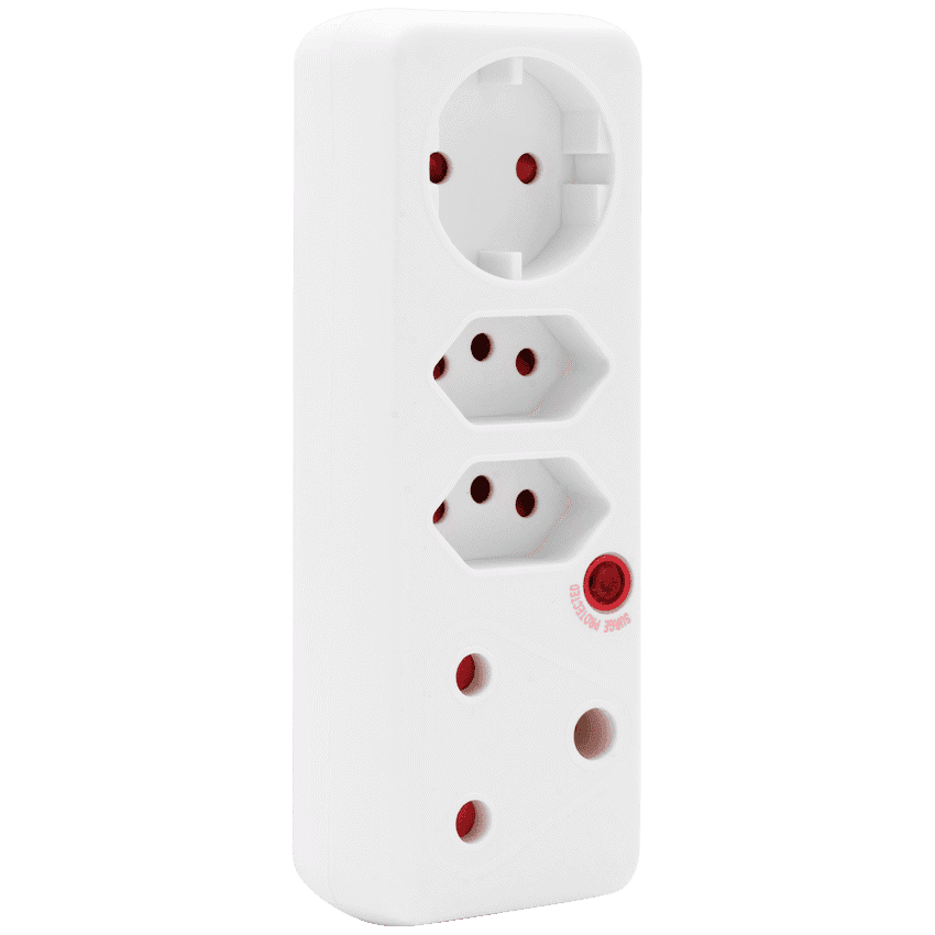Ellies 4-Way Medium Surge Adaptor with Schuko - White