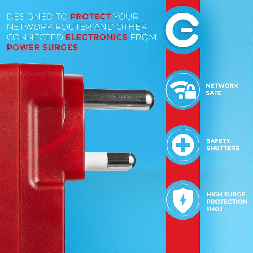 Switched High Surge 2-Way Network Router Safe Adaptor