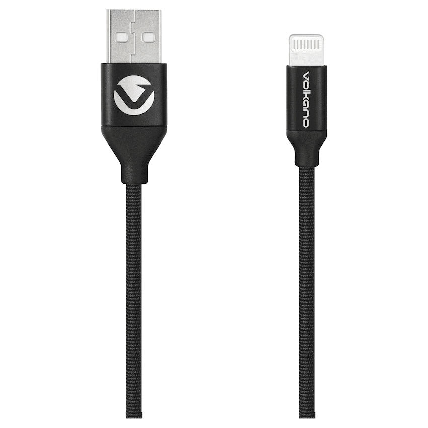 Volkano Weave Series Fabric Braided MFI Lightning Cable 27W 1.2m - Black