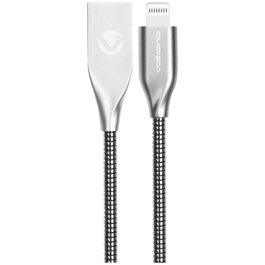 Volkano Iron Series Round Metallic Spring MFI Lightning Cable 1.2m - Silver