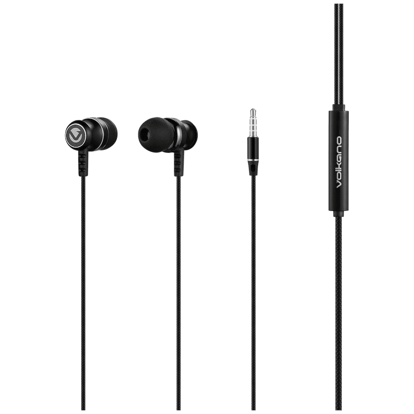Volkano Earphones with Mic - STANNIC SERIES - Black