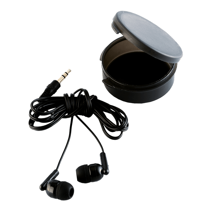 Earphones in Round Case