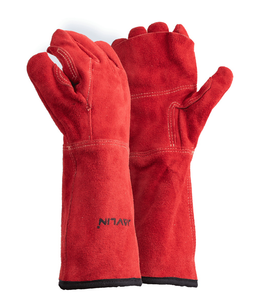 Premium Red Leather Blanket Lined Heat Gloves - 20cm Cuff
