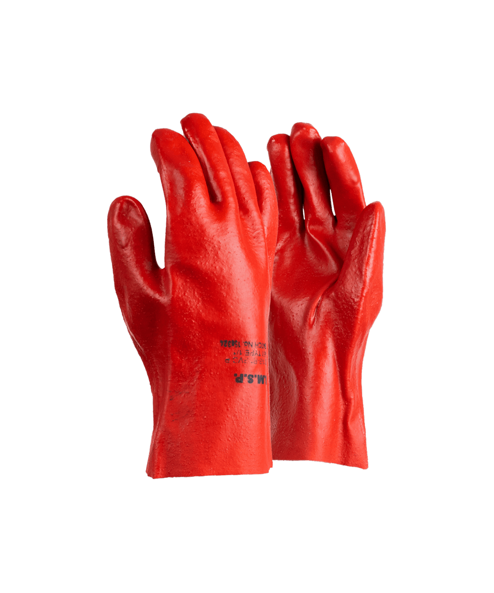 PVC Mediumweight Red/Brown Open Cuff Gloves - 27cm