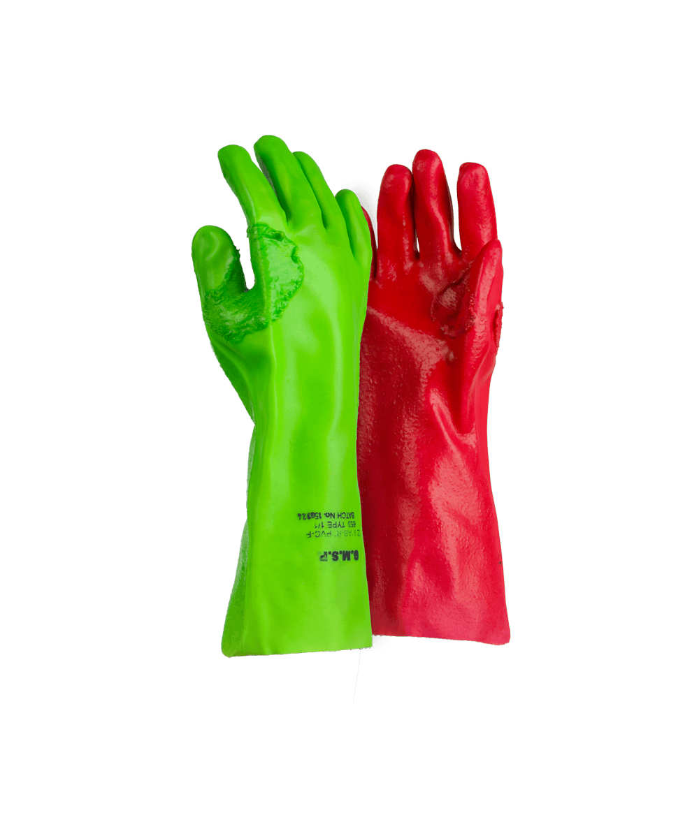 Red Left & Green Right PVC Reinforced Miner's Gloves - 35cm