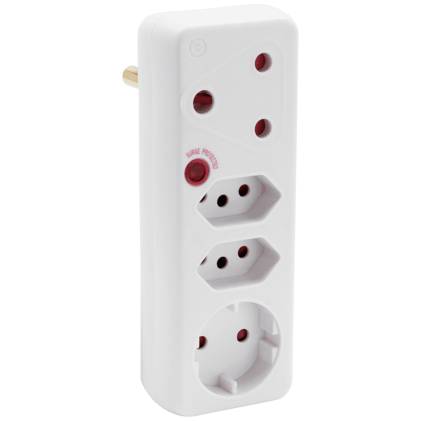 Ellies 4-Way Medium Surge Adaptor with Schuko - White