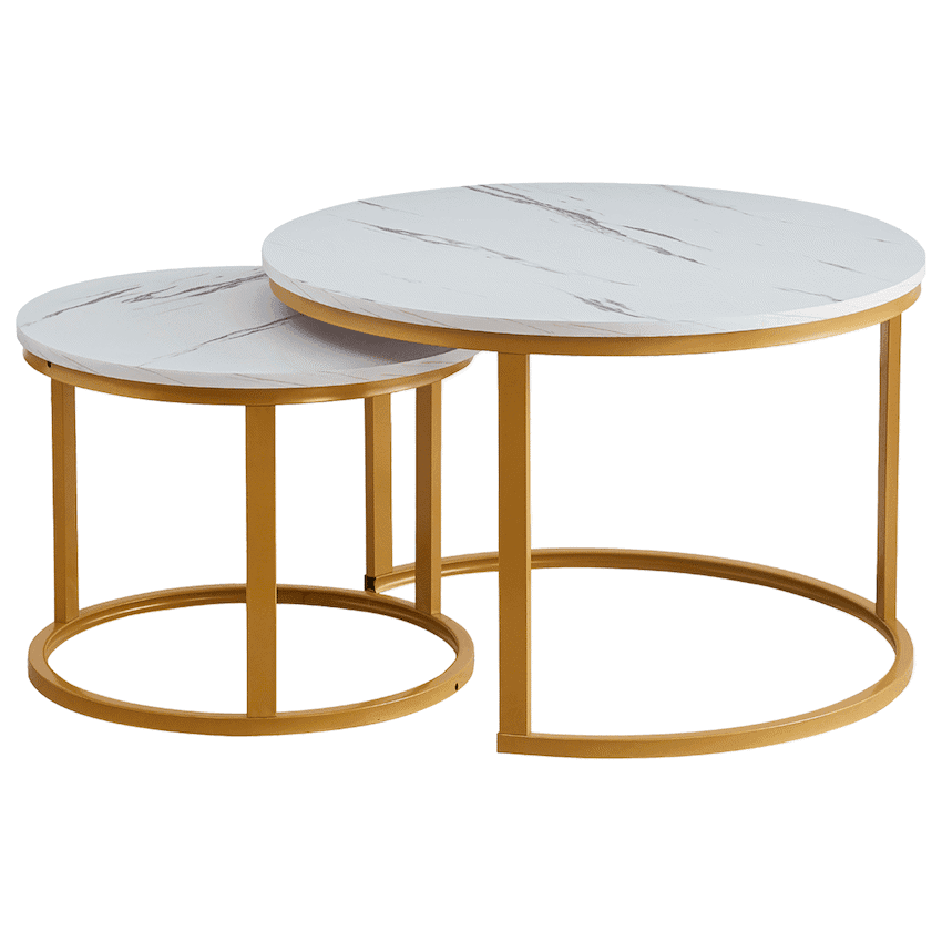 Everfurn Nile Nesting Coffee Table - White & Gold (2 Pc)