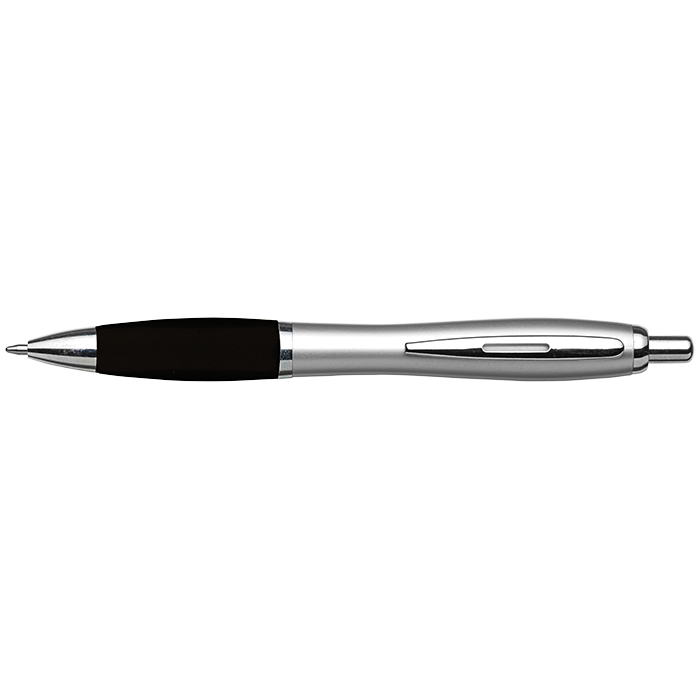 BP30111 - Silver Barrel Curved Design Ballpoint Pen with Coloured Grip
