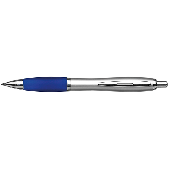 BP30111 - Silver Barrel Curved Design Ballpoint Pen with Coloured Grip - Image 5