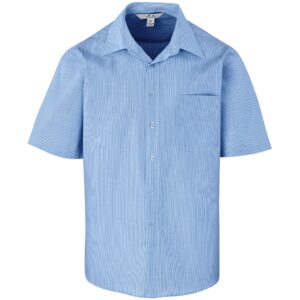 Mens Short Sleeve Micro Check Shirt - Light Blue